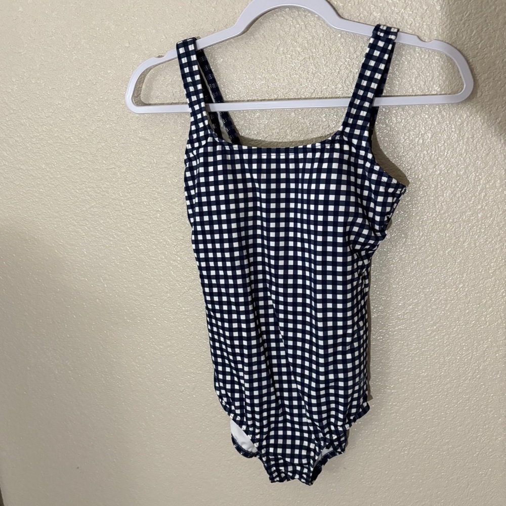 Draper James Lands’ End Navy and White Gingham One Piece Swimsuit Small
